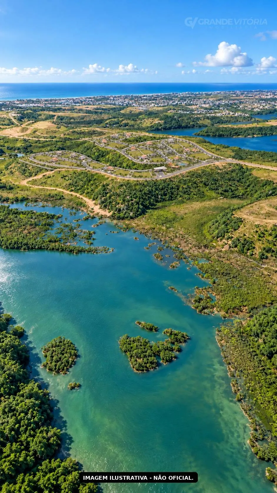 Lagoa e vegetação nativa vistas do alto — imagem ilustrativa, não oficial