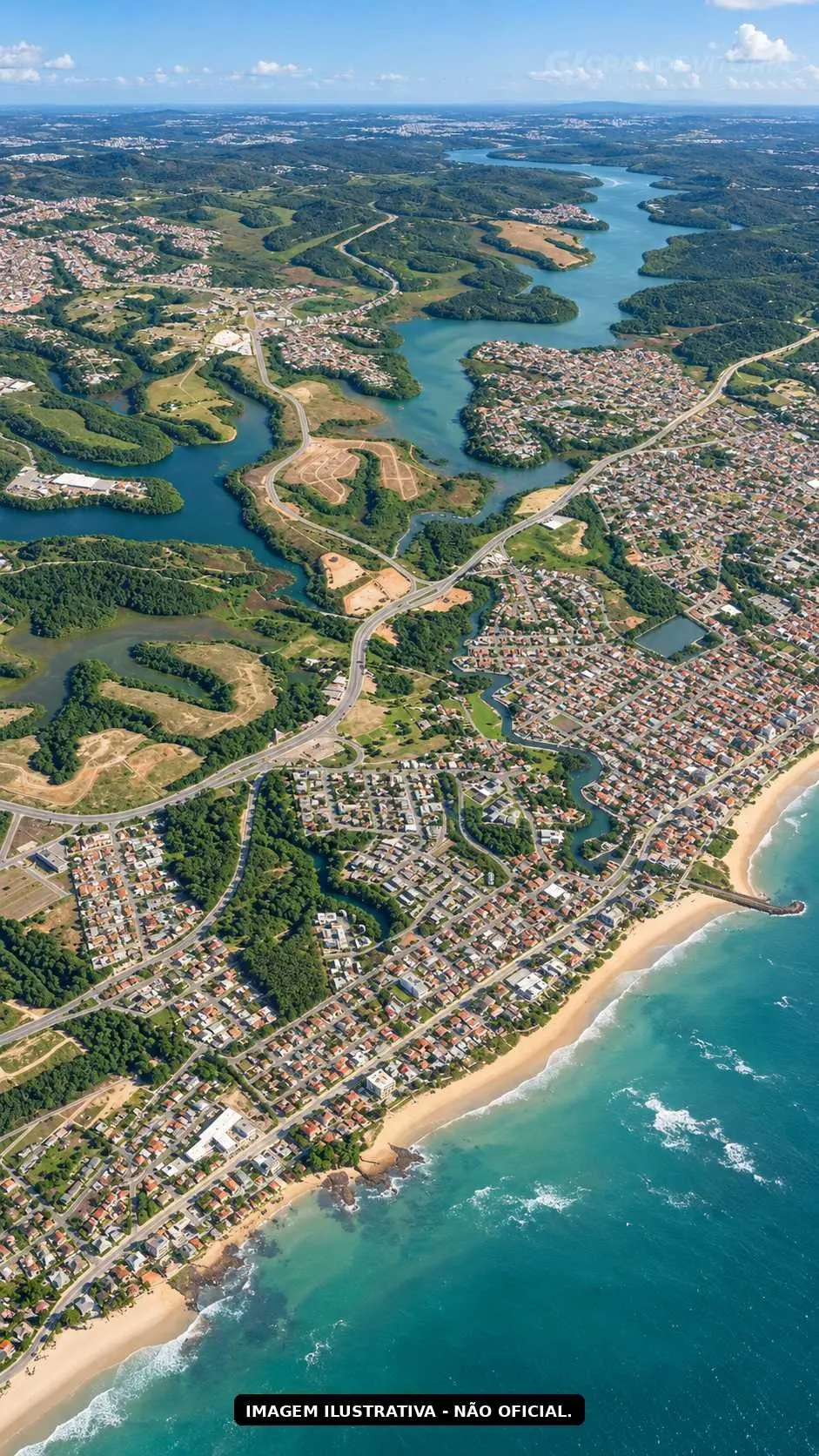 Vista aérea da região da Serra, entre lagoa e litoral